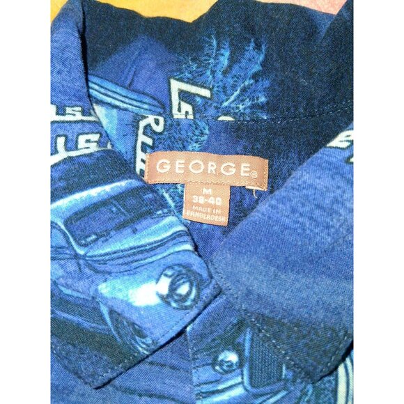 Classic Cruise Line Mens Button-Up Shirt 38-40 Medium Blue Car Print Short Sleev - Picture 5 of 7